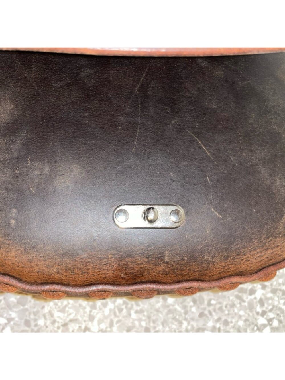 Brown Leather Handbag Purse Structured Whipstitch Swing Lock Steampunk FLAW READ - Picture 3 of 8